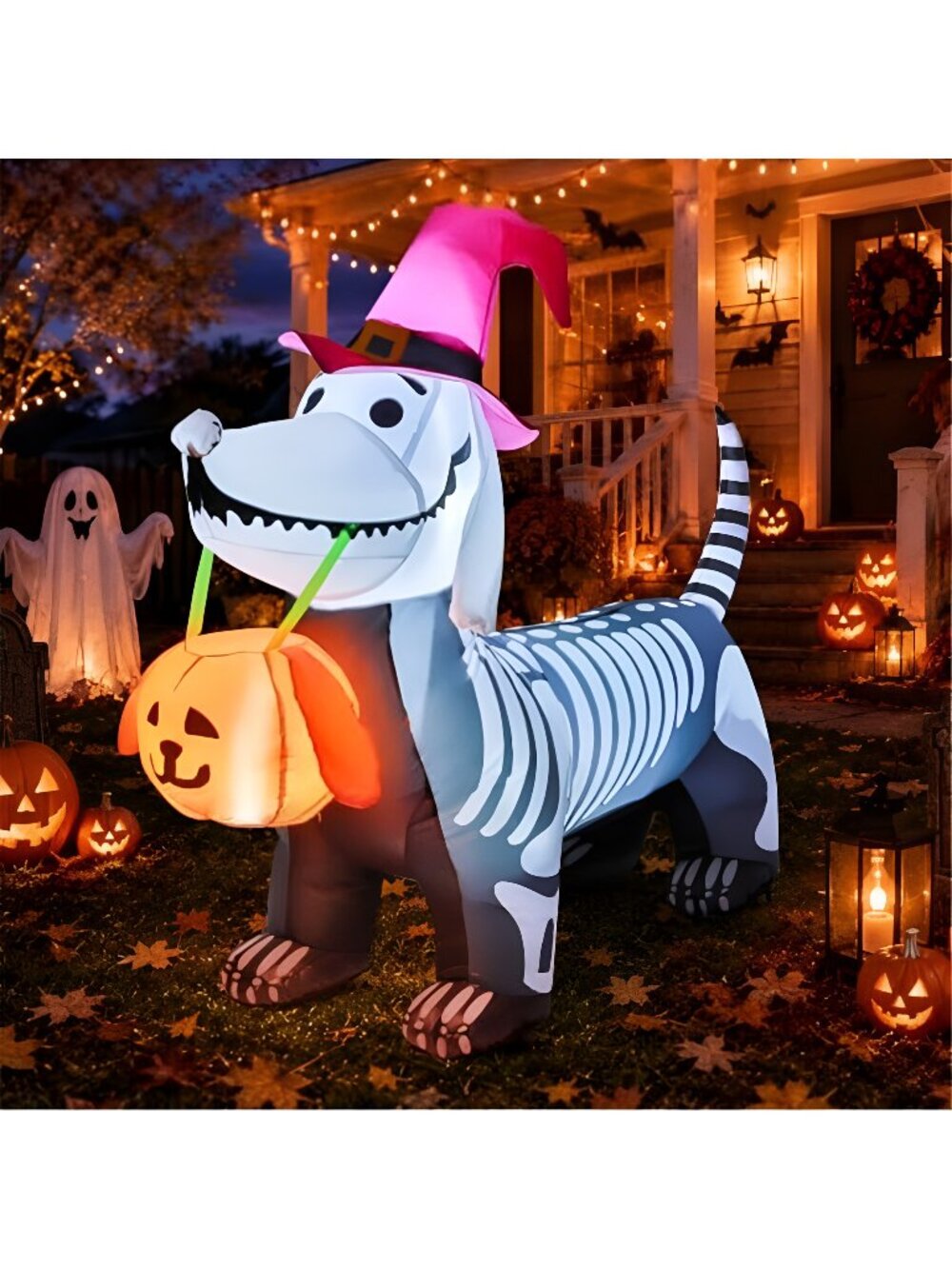 5.5 FT Halloween Inflatables Outdoor Decorations Skeleton Puppy